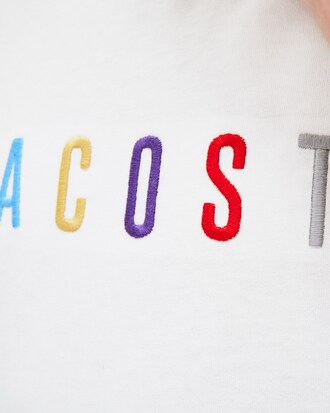 Camiseta de hombre en algodón con inscripción multicolor bordada y cuello redondo