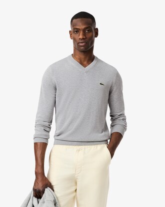 Jersey de cuello de pico de algodón monocolor