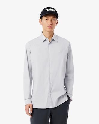 Camisa de corte ajustado de popel&iacute;n el&aacute;stico de rayas