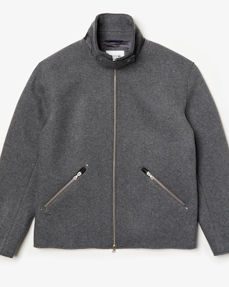 Chaqueta de hombre en lana de primera calidad con detalles de piel y cremallera