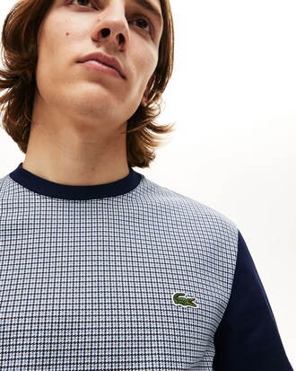 Camiseta de hombre en algodón con paneles de patchwork de cuadros y cuello redondo