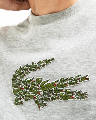 Sudadera de hombre en felpa con cuello redondo e insignia de cocodrilos