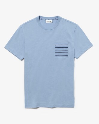 Camiseta Con Cuello Redondo De Punto Liso De Algod&oacute;n Con Bolsillo De Rayas