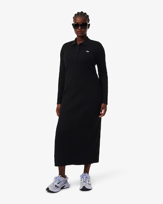 Vestido con cuello polo de canalé de algodón de corte ajustado