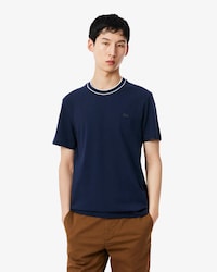 Camiseta de piqu&eacute; el&aacute;stico con cuello de rayas