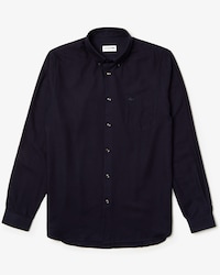 Camisa de hombre regular fit en mezcla de lana con botones de n&aacute;car