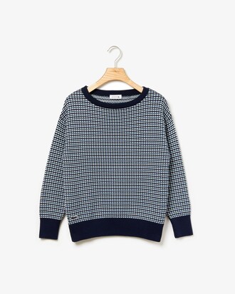 Jersey de mujer en jacquard de algod&oacute;n de cuadros con cuello barco