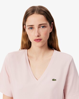 Camiseta de corte holgado con cuello de pico de algodón suave