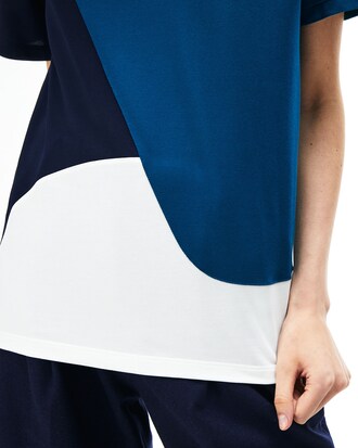 Camiseta de mujer en piqué termorregulador color block con cuello redondo