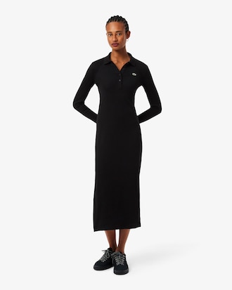 Vestido con cuello polo de canalé de algodón de corte ajustado