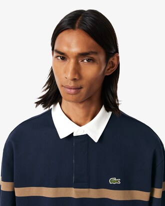 Polo de rugby de piqu&eacute; de rayas de corte holgado