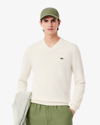 Jersey de cuello de pico de algodón monocolor