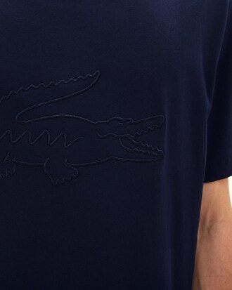 T-shirt col rond en coton uni avec broderie crocodile oversize