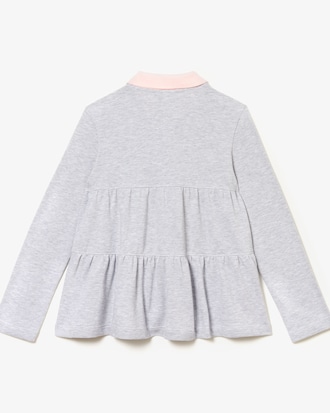Polo Fille Lacoste &agrave; manches longues en piqu&eacute; de coton &agrave; volants