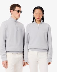 Sweatshirt col montant zipp&eacute; marquage emboss&eacute;