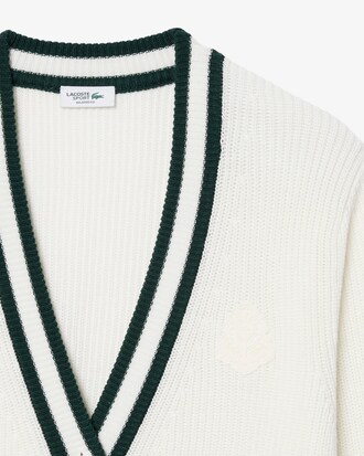 Cardigan Golf laine m&eacute;lang&eacute;e badge