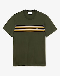 T-shirt col rond en coton avec empi&egrave;cement &agrave; rayures contrast&eacute;es