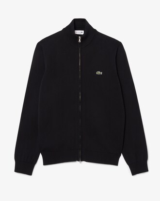Pull zippé coton uni col montant