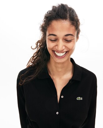 Robe polo boutonn&eacute;e en piqu&eacute; de coton souple avec ceinture