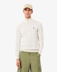 Pull zipp&eacute; coton uni col montant