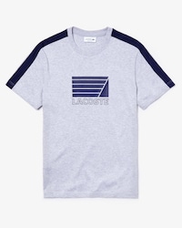 T-shirt col rond en coton &agrave; bandes contrast&eacute;es et logo nautique