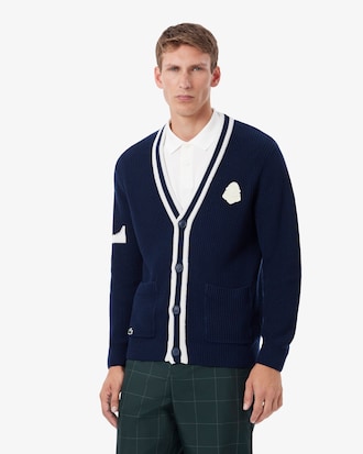 Cardigan Golf laine m&eacute;lang&eacute;e badge