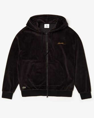 Sweatshirt zipp&eacute; &agrave; capuche Lacoste LIVE en velours avec signature