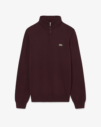 Pull zipp&eacute; coton uni col montant
