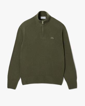 Pull zippé en laine cardée uni col montant