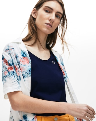 T-shirt col &eacute;vas&eacute; en jersey de coton souple uni