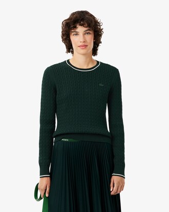 Pull maille torsad&eacute;e d&eacute;tails ray&eacute;s