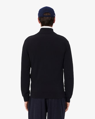 Pull zippé coton uni col montant