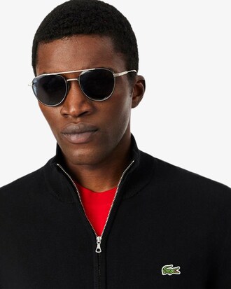 Pull zipp&eacute; coton uni col montant