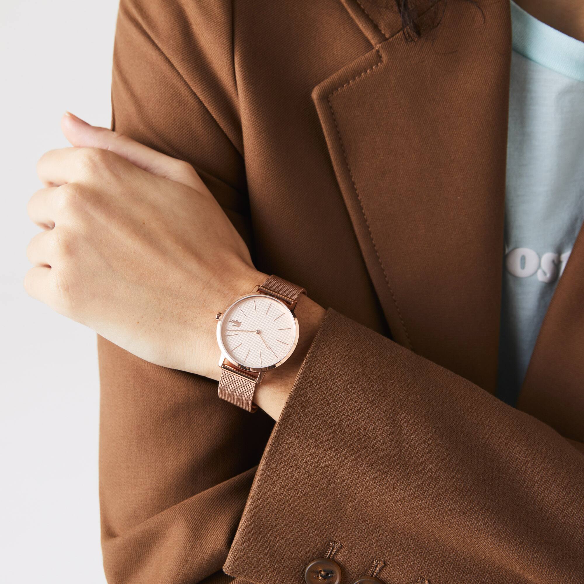 Montre femme Moon avec bracelet en maille milanaise plaqué en or rose |  LACOSTE