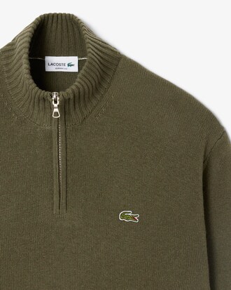 Pull zippé en laine cardée uni col montant