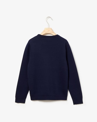 Pull Garçon en laine et coton avec signature Lacoste en crocodiles brodés