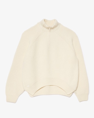 Pull col zippé côtes perlées en laine