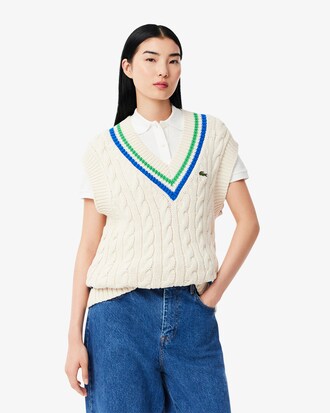 Pull sans manche torsadé coton col V