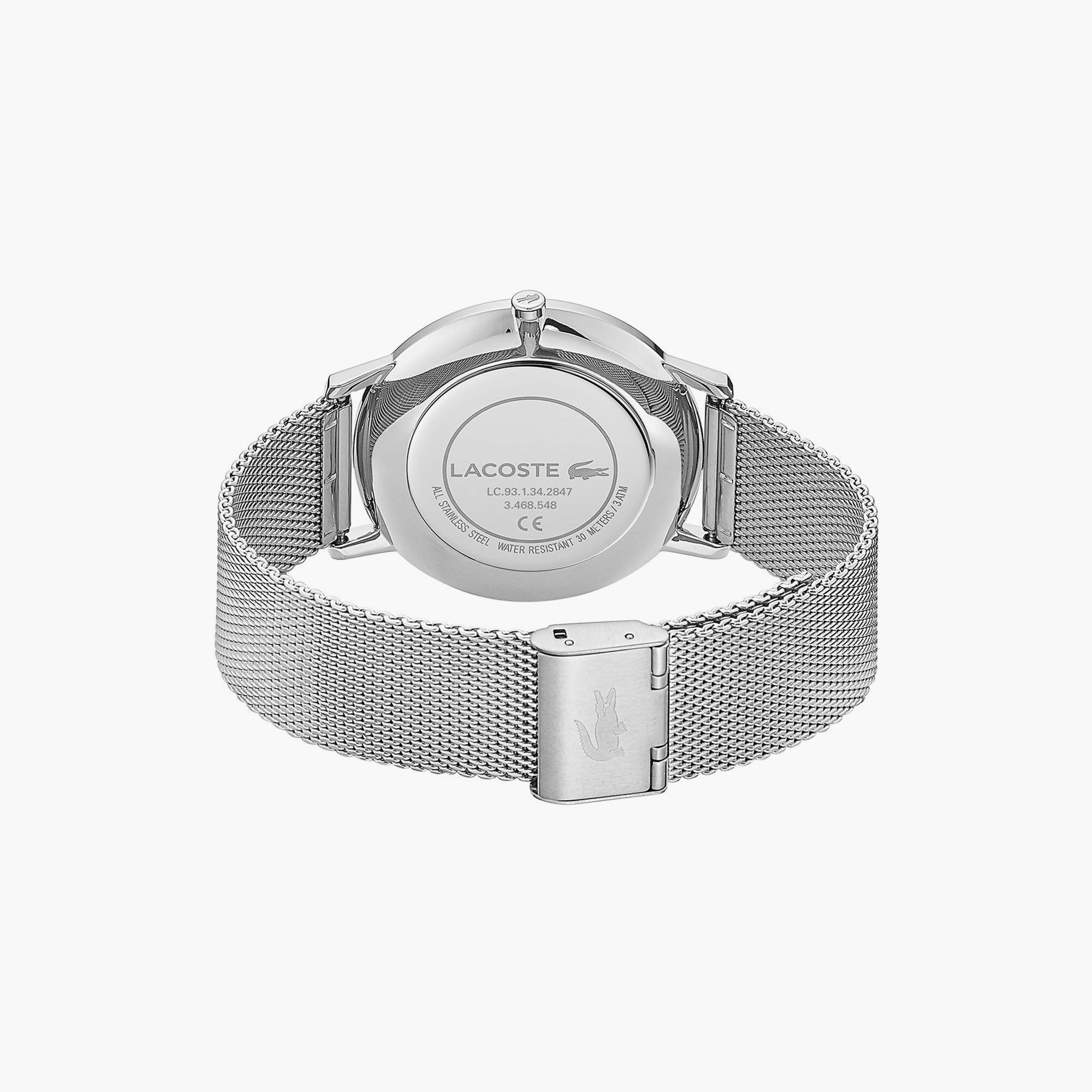 Montre homme Moon avec bracelet en acier inoxydable et maille milanaise  avec un cadran bleu | LACOSTE