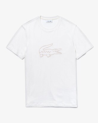 T-shirt col rond en coton uni avec broderie crocodile oversize