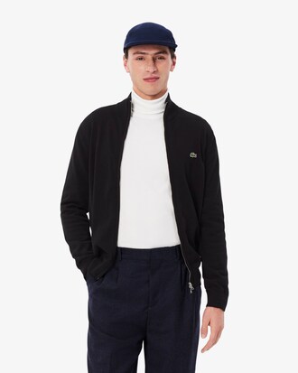 Pull zippé coton uni col montant