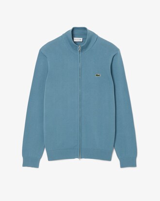 Pull zippé coton uni col montant