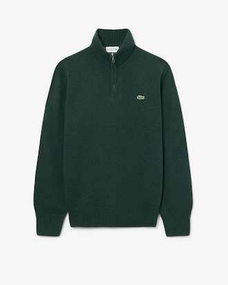 Pull zipp&eacute; uni col montant laine