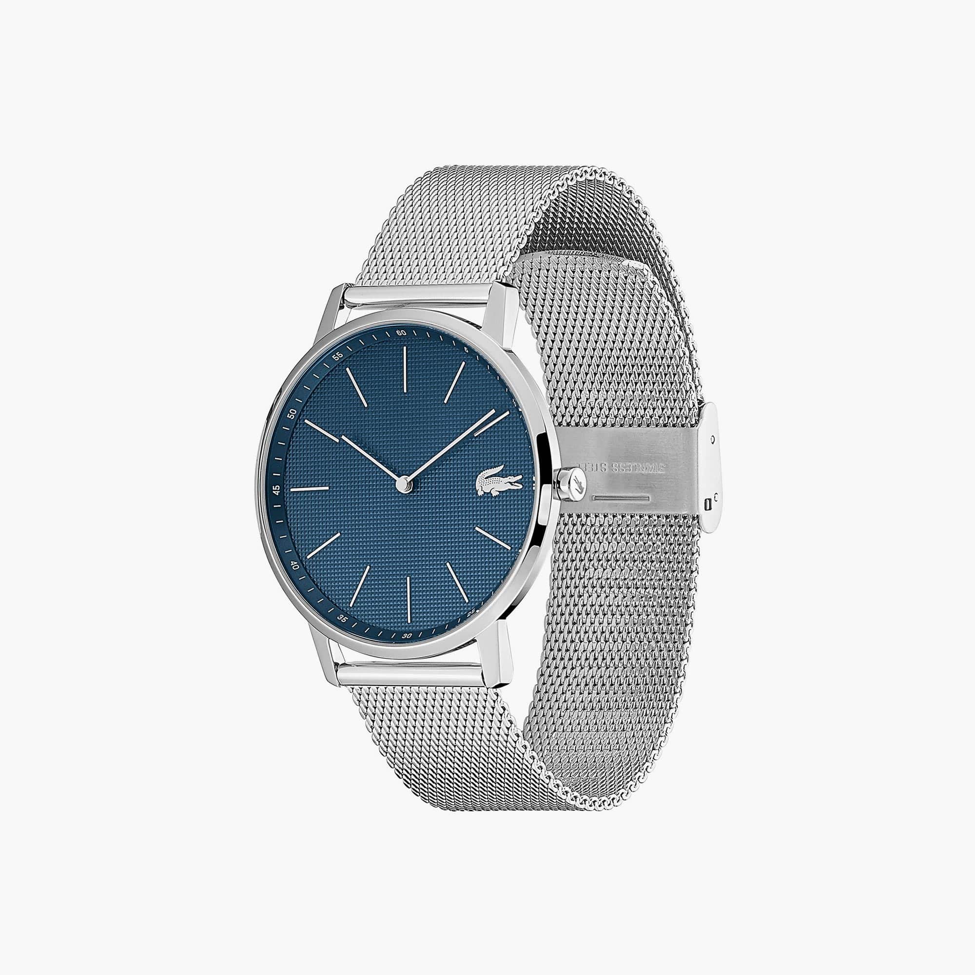 Montre homme Moon avec bracelet en acier inoxydable et maille milanaise  avec un cadran bleu | LACOSTE