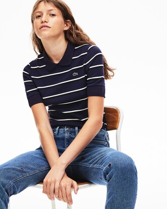 Polo slim fit Lacoste LIVE en maille c&ocirc;tel&eacute;e &agrave; rayures