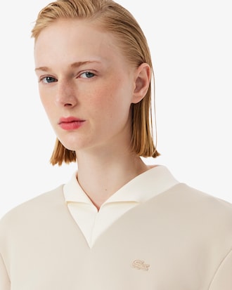 Sweatshirt col V maille satin&eacute;e D&eacute;fil&eacute;