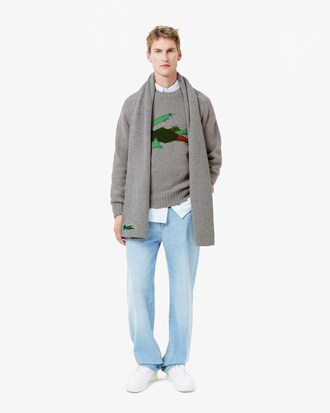 Pull en laine cardée motif crocodile