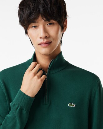 Pull zippé coton uni col montant