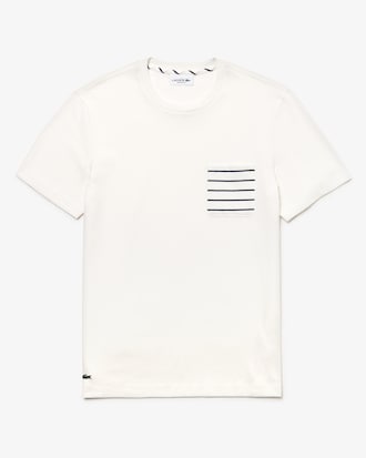T-shirt col rond en jersey de coton avec poche &agrave; rayures