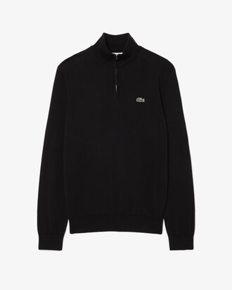 Pull zipp&eacute; coton uni col montant